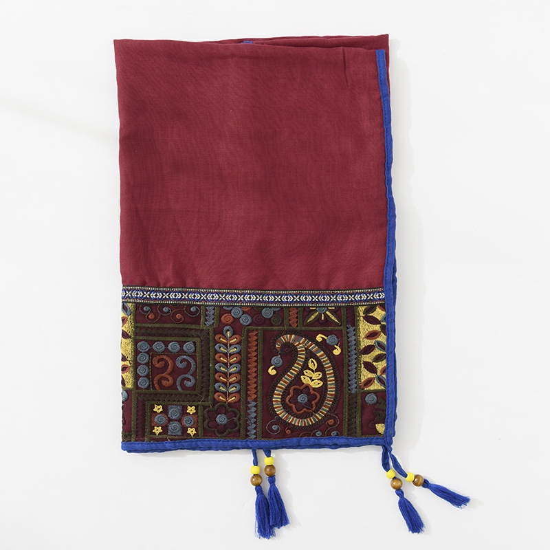 Ethnic Embroidery Women Winter Foulard Elegant Flower Long Scarf Muslim Hijab Shawl Beautiful Travel 85*180cm
