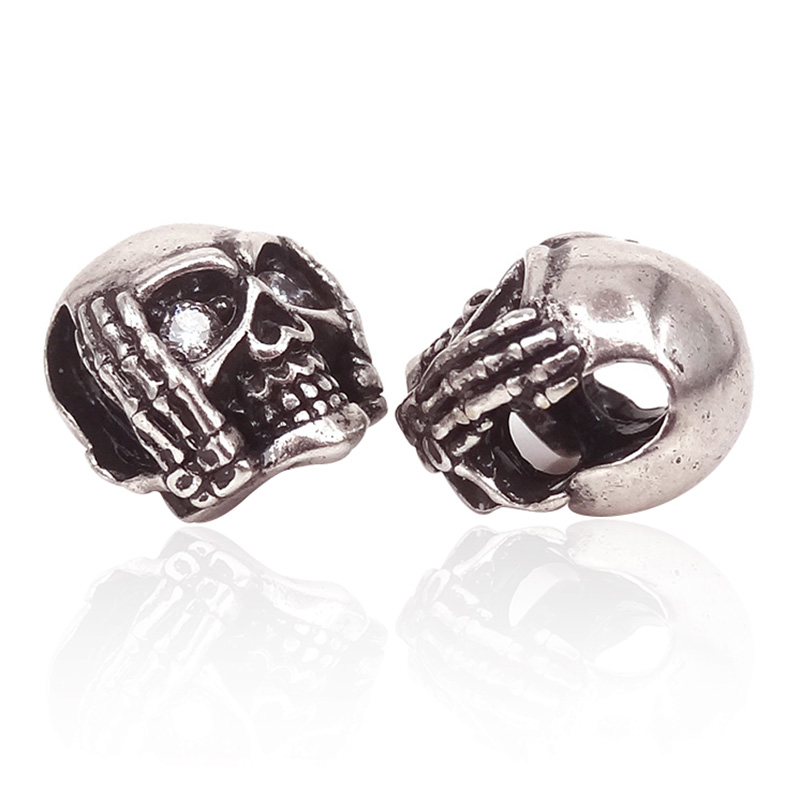 Antique Silver Color Micro Pave Cubic Zirconia Do Say Skull Charm Metal Beads For Hiphop Bracelet Diy Jewelry Making Accessories