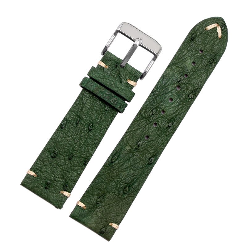 High Quality Ultra-thin soft handmade ostrich leather green general watch strap18 20mm 22mm Orange brown black watch straps Men