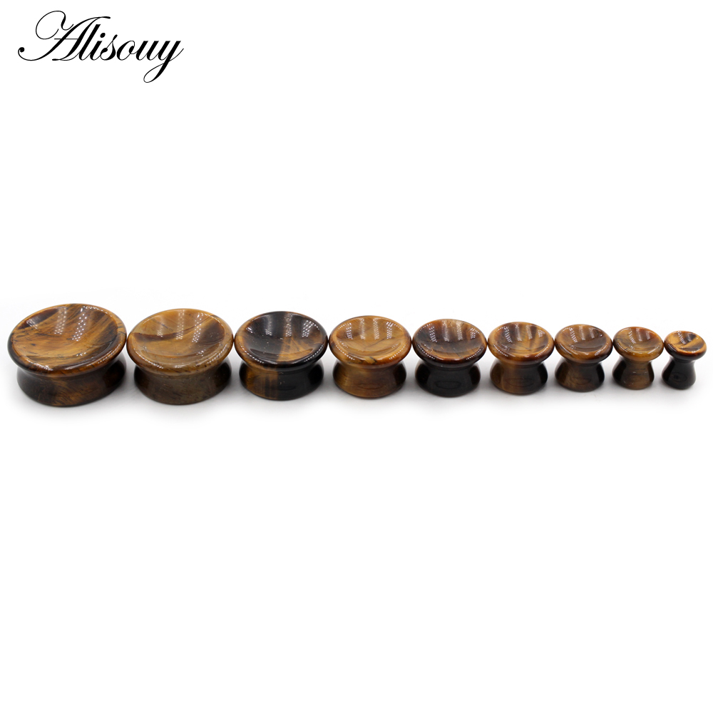 Alisouy 2pcs Women Men Concave Natural Stones Ear Tunnels Plug Flesh Expander Stretcher Gauges Earrings Body Piercing Jewelry