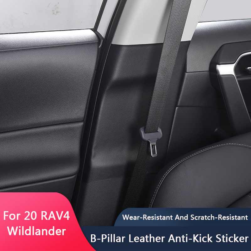 QHCP Car Door B Pillar Anti-Kick Sticker Mats 1Pair Microfiber Leather Seat Belt Trim Pad Cover Protector For Toyota RAV4 20-22