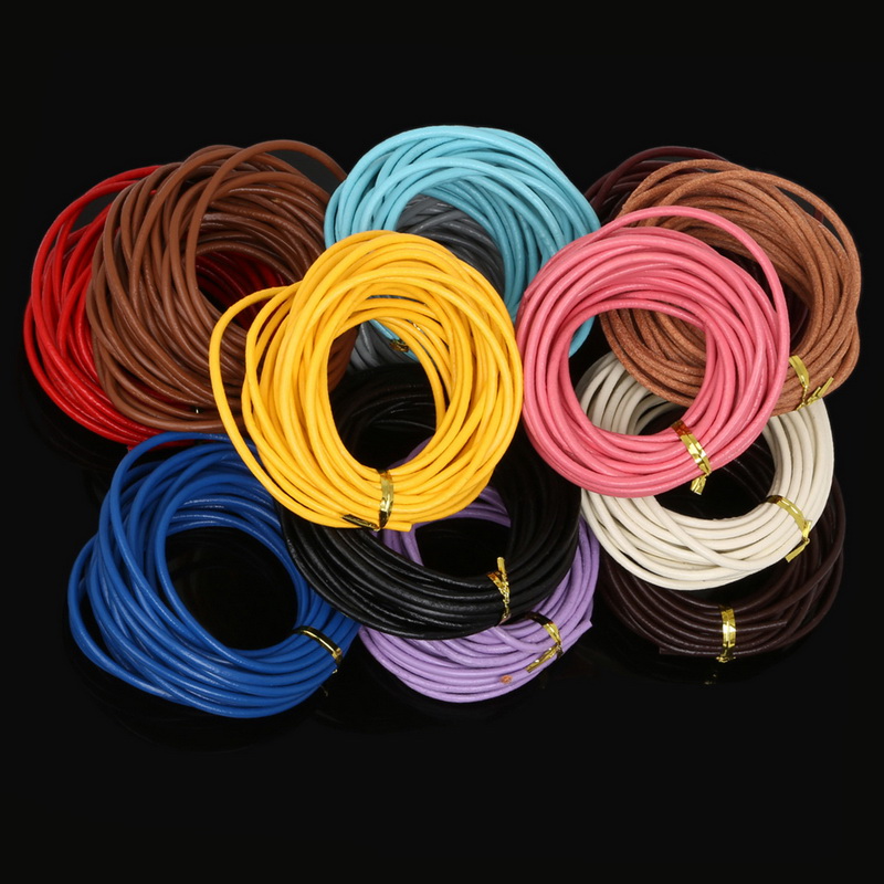 3mm 5 Meters Round Brown/Blue/Purple Genuine Leather Cord Rope String for Bracelet Necklace Making DIY Handmade Craft