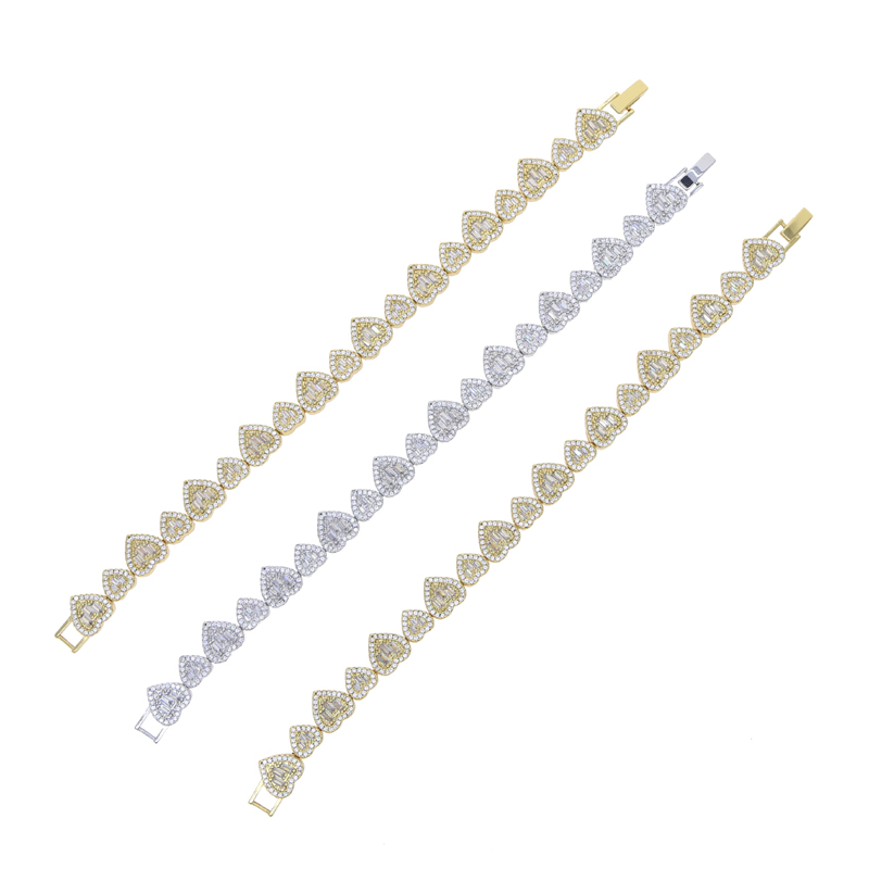 5A CZ Two Hearts Jewelry Set: Iced Out Bg Necklace Bracelet for Women 4e9b