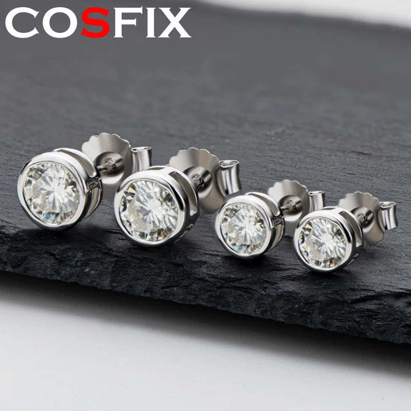 COSFIX Real 0.5/1 Carat D Color Moissanite Diamond Stud Earrings for Women 100% 925 Sterling Silver Sparkling Moissanite Jewelry