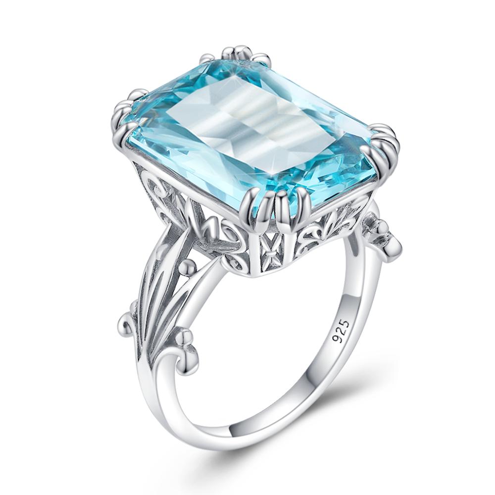 Szjinao Genuine 925 Silver Jewelry Set For Women Sparkling Blue Aquamarine Pendant Ring Set Delicate Luxury Party Fine Jewelry