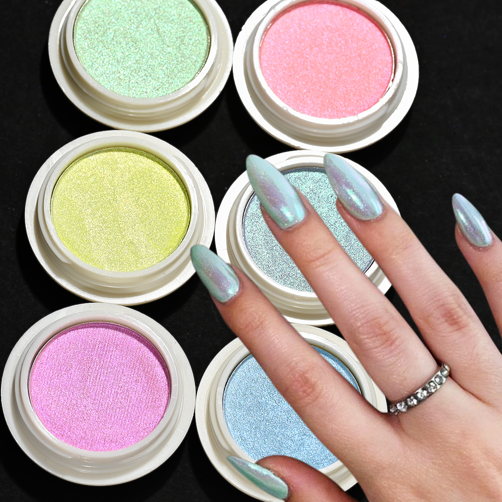 6 Colors Laser Aurora Solid Mirror Nail Glitter Powder Gold Silver Nails UV Gel Polish Pigment Dust Nail Accessories Decoration