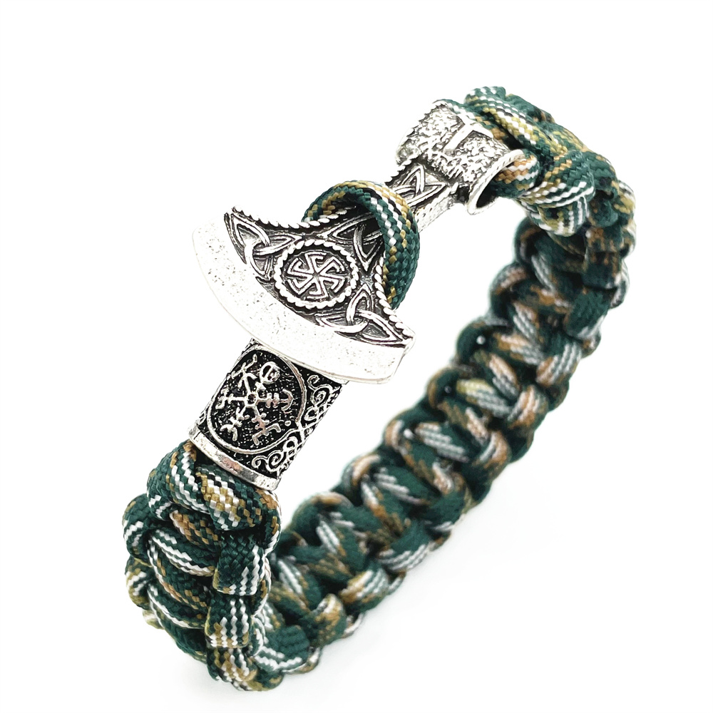 Slavic Perun Axe Charm With Kolovrat Amulet Symbol Viking Runes Beads Mens Jewlery Vikingos Bracelet Dropshipping