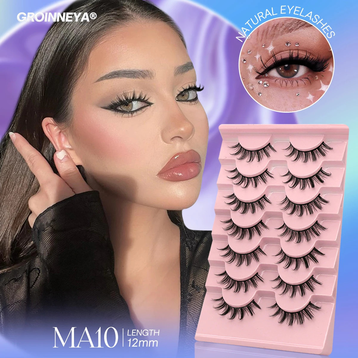 GROINNEYA 5/7 pairs Eyelashes Manga Lashes Natural False Lashes Fluffy Soft Cross Fairy Little Devil Lashes Extension Makeup 240624