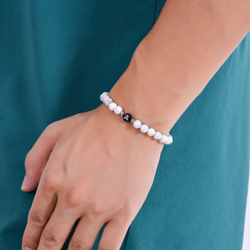 26 Letters Couples Distance Bracelet Classic Natural Stone White & Black Lovers Beaded Bracelets for Men Women Best Friends