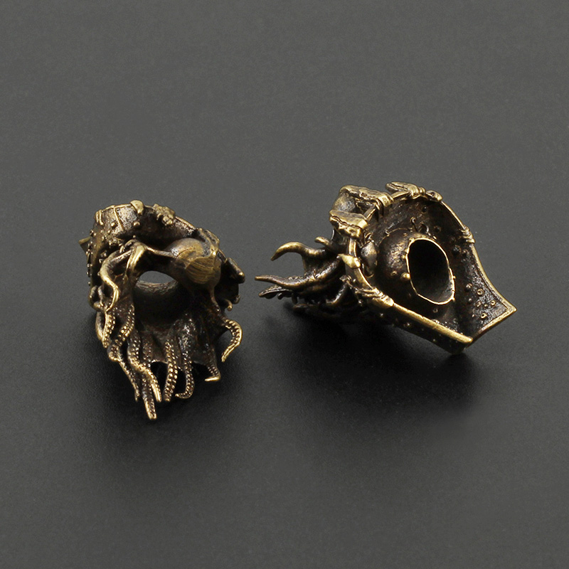 Copper Octopus Knife Beads Rope Pendant Brass Skull Paracord Beads Key Rings Accessories