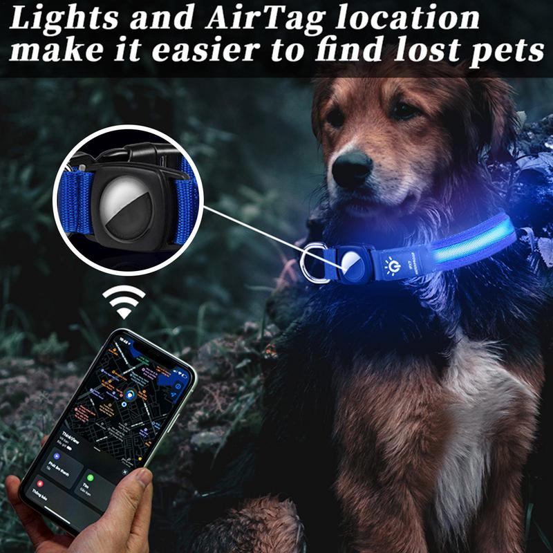 portable Dog Collar Rechargeable For Air-Tag LED Glowing Collar Adjustable Large Dog Night Light Collar Pet Safety Collar