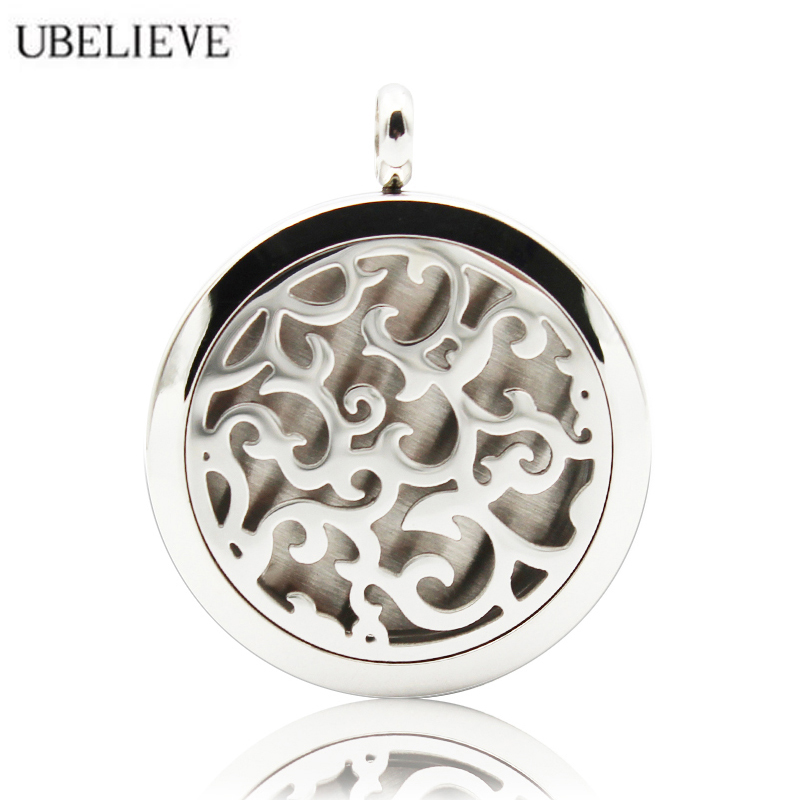 Hollow Aromatherapy Diffuser Locket Necklace Round Essential Oil Aromatherapy Locket Refill Pads Perfume Locket Necklace
