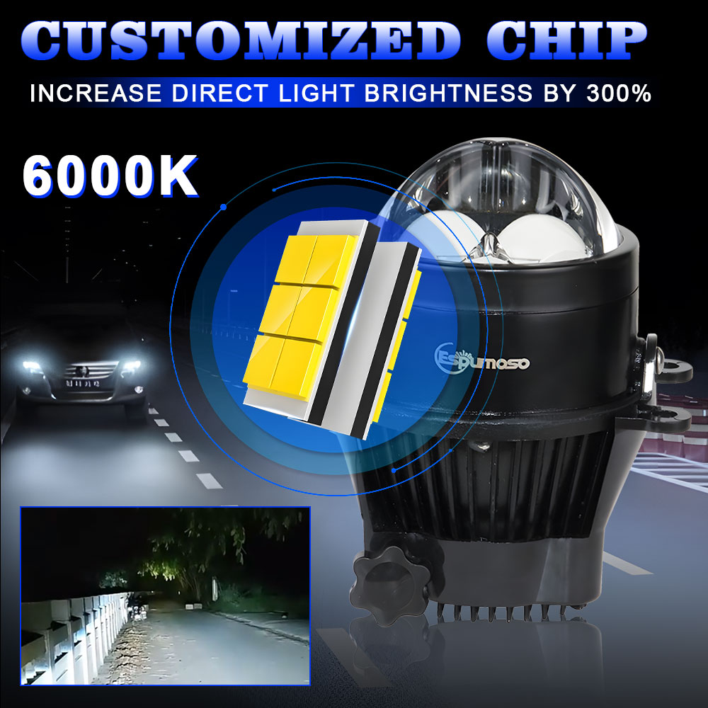 Fog lights For Headlights Led Car Lights Gold + White 3.0 inch 8000LM Accessories Bi-led Laser Lens Retrofit Projector Universal