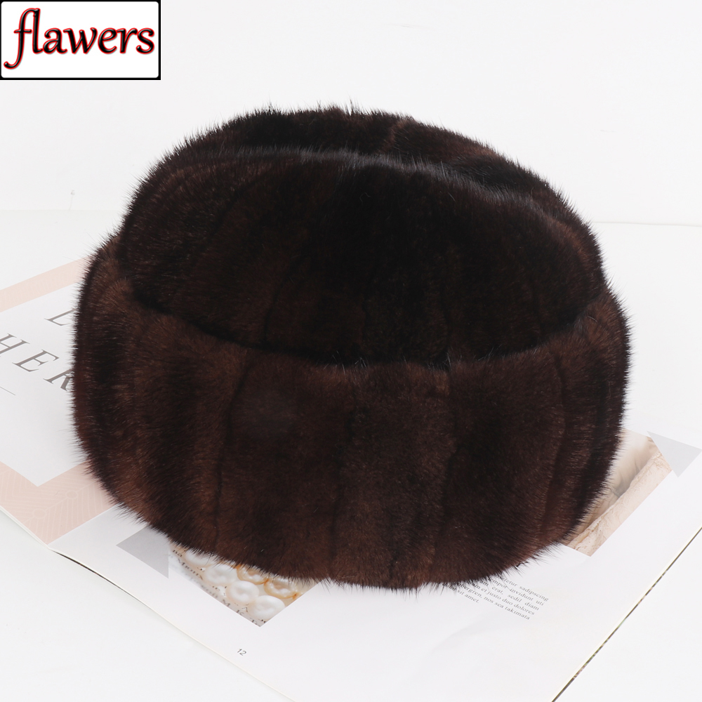 Russian Men Winter Outdoor Warm Real Hat Natural Cap Male Quality 100% Genuine Mink Fur Fedoras Hats