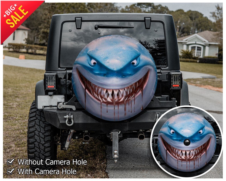 Shark Shape Spare Tire Cover Party Gift Car Accessories OUTDOOR CAR COVER Car Spare Tire Cover Tire Storage Bag STYLE FOR CAR