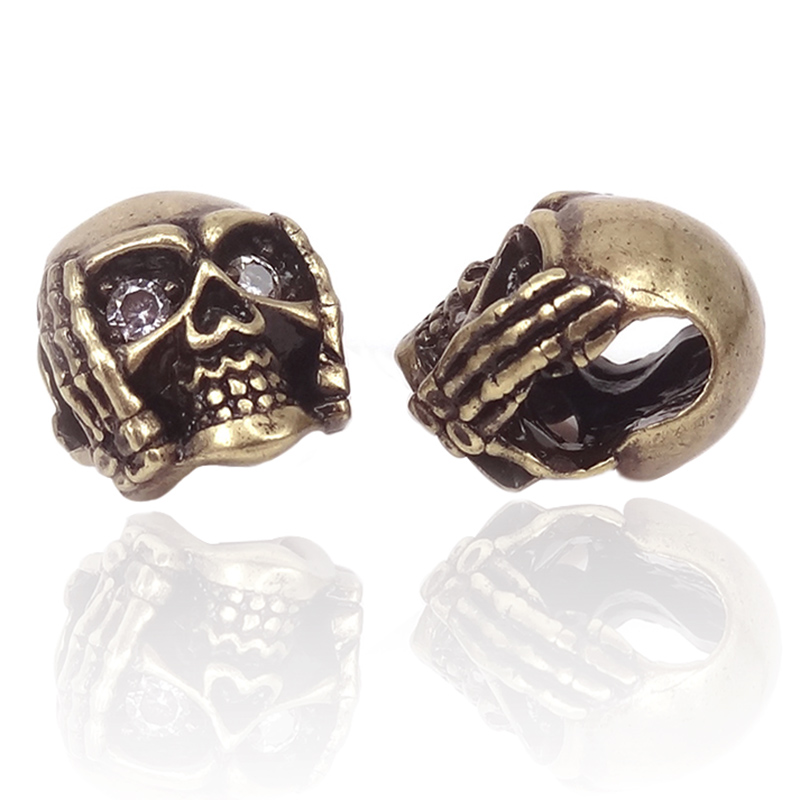 Antique Silver Color Micro Pave Cubic Zirconia Do Say Skull Charm Metal Beads For Hiphop Bracelet Diy Jewelry Making Accessories
