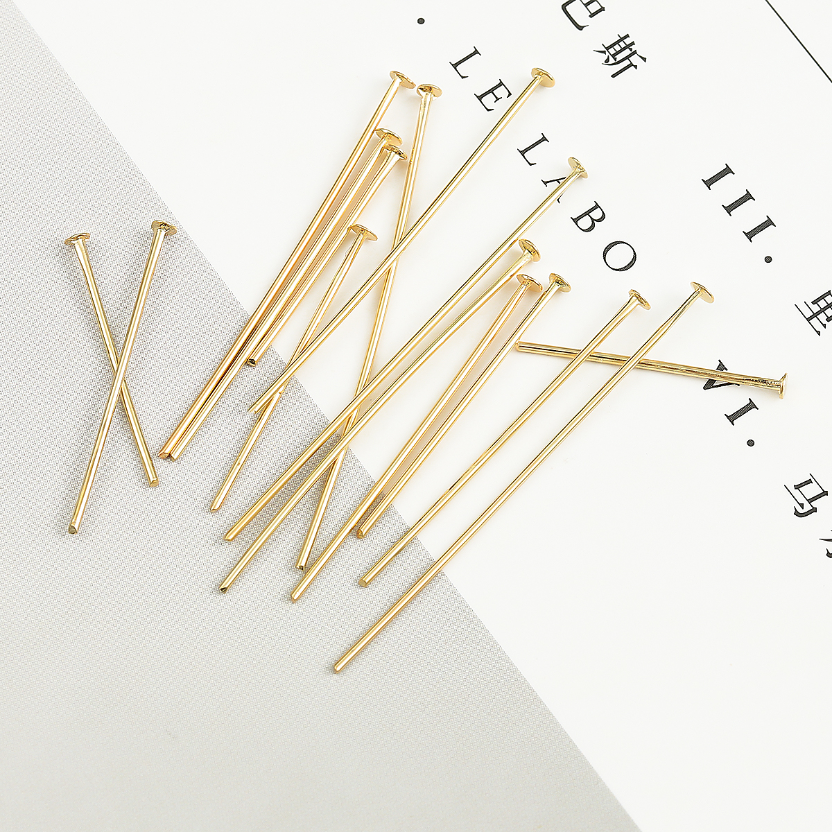 50Pcs/Lot 18K Real Gold Plated 20/25/30/35/40mm Supplies For Jewelry Findings Flat Head Pins DIY Jewelry Making Components