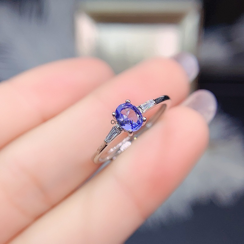 Genuine Natural Tanzanite 925 Sterling Silver New Women Rings for Engagement Wedding Anniversary Gift Support Test Trendy 4*5mm