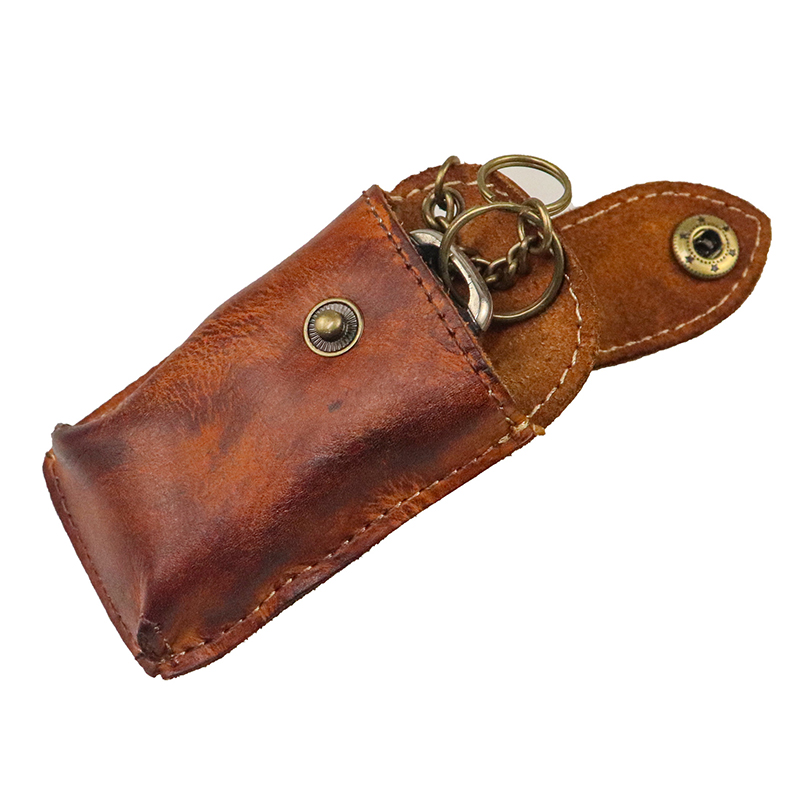 Original Leather Key Holder Car Key Wallet Smart Keychain Key Organizer Unisex Solid Wrinkle Keys Wallet Chain Purse Housekeeper