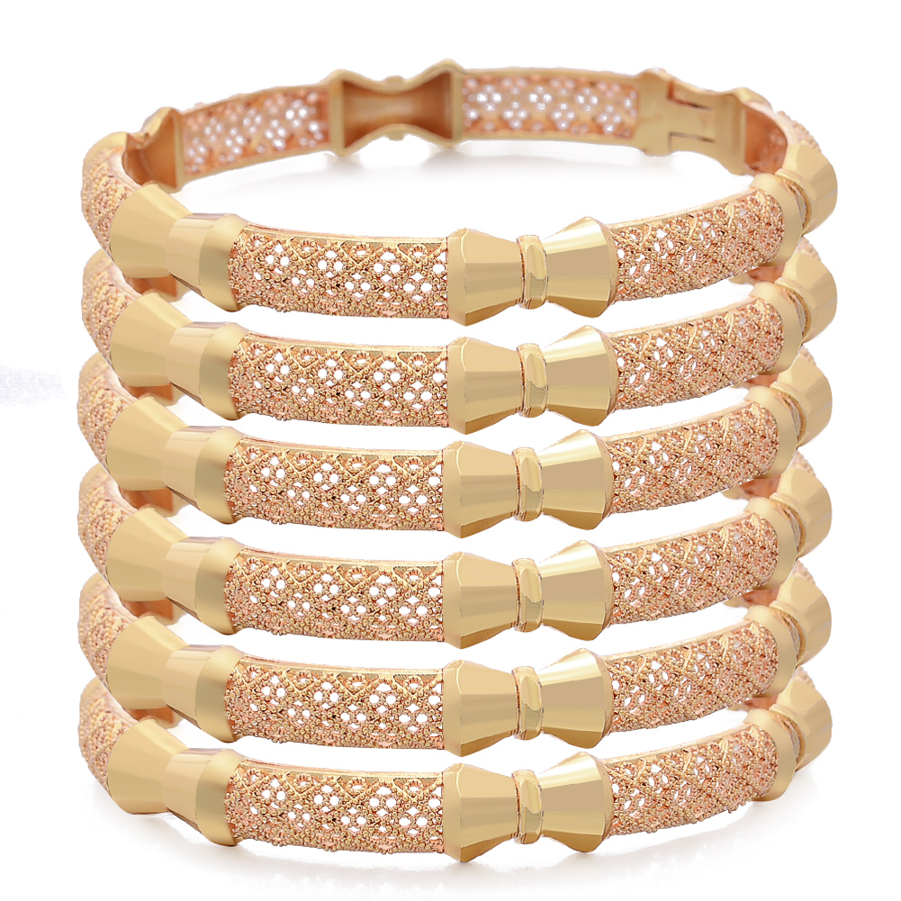 6Pcs/lot Small Butterfly Afro Bangles Gold Color Bangle For Women Dubai Bride Wedding Bracelet African Arab Jewelry Middle East