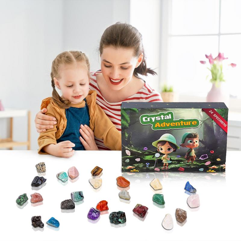 Crystal Advent Calendar Holiday Advent Calendar 24 Days Natural Stone Countdown Educational Gemstone Dig Kit Gem Collection