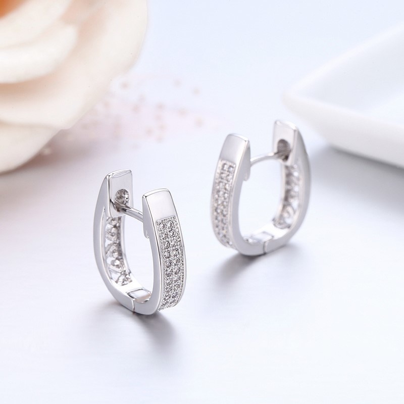 Double Raw Full CZ Stones U Loop Huggie Hoops Earrings For Women Child Girls Kids Brass Gold Color Jewelry Oorbellen Aretes Aros