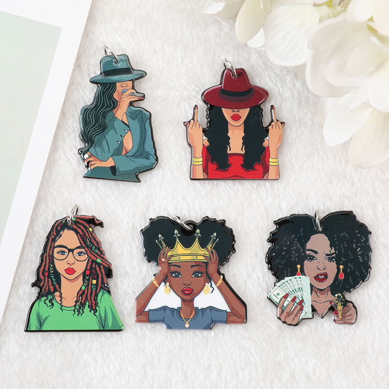10Pcs Black Women Queen Charms Braids Dreads Hairstyle Color Classy Diva Lady Acrylic Jewlery Findings For Earring Necklace Diy