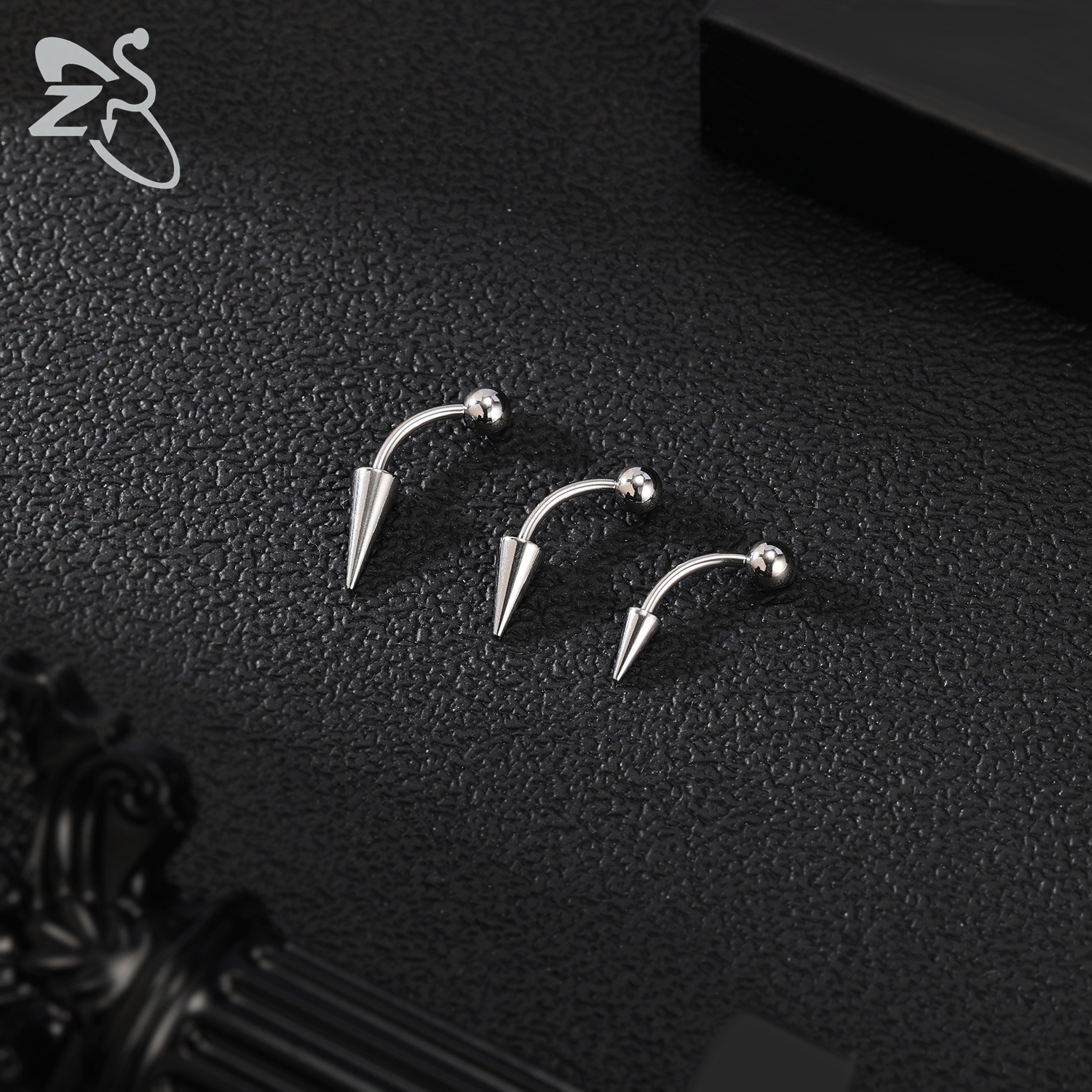 ZS 10pcs/lot Punk Spike Stainelss Steel Eyebrow Piercing Set 16G Curved Labret Lip Studs Helix Lobe Piercings Earring 6/8/10MM
