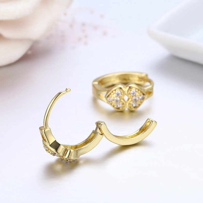 Double Heart Full CZ Circle Loop Huggie Hoops Earrings For Women Child Girls Kids Brass Gold Color Jewelry Oorbellen Aretes Aros