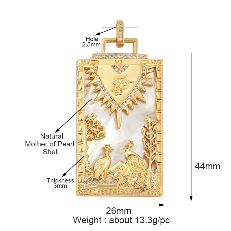 Enamel Tarot Cards Focal Mega Pendant,New 18K Real Gold Plated Shell DIY Jewelry Accessories for Bracelets Necklaces Making M07