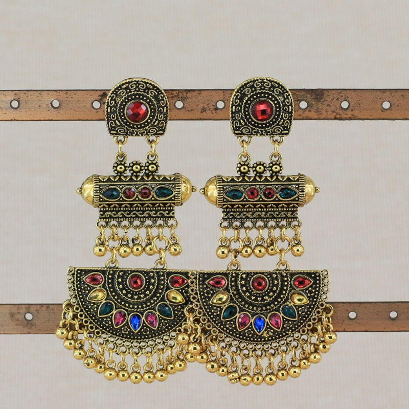 Indian Vintage Bollywood Mexico Gypsy Boho Bell Ear Rings Traditional Jhumka Jhumki Earrings for Women and Girls 2 Color