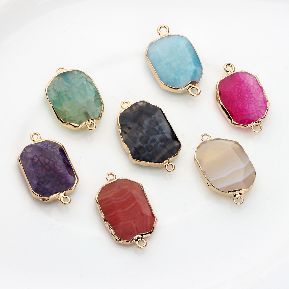 Natural Stone Charms Pendant Colorful Birthstone Double Hole Connector Charms 1pcs For DIY Jewelry Bracelet Accessories