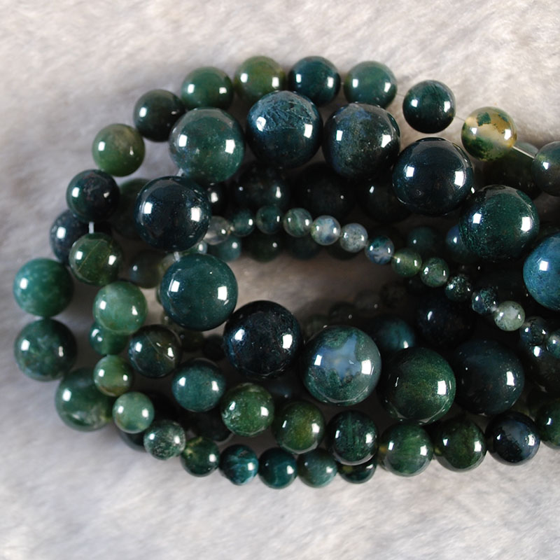 Natural Stone Moss Agates Round Gem Beads For Jewelry Making 4/6/8/10/12 MM DIY Bracelet Bulk Wholesale