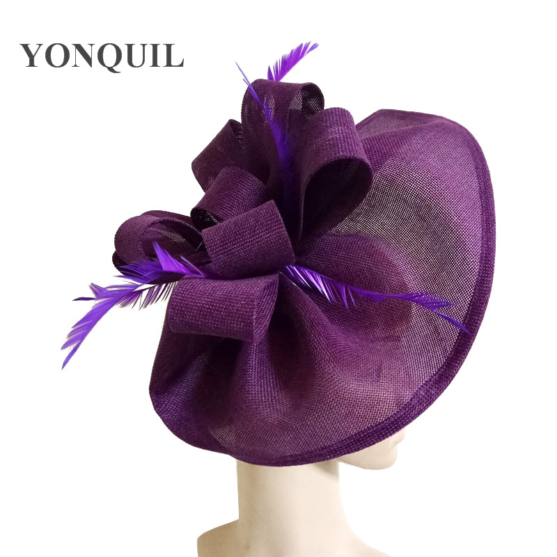 Women Vintage Big Derby Loop Fascinators Hats Red Ladies Event Feather Headwear Race Hair Accessories Fedora Pillbox Hats SYF66