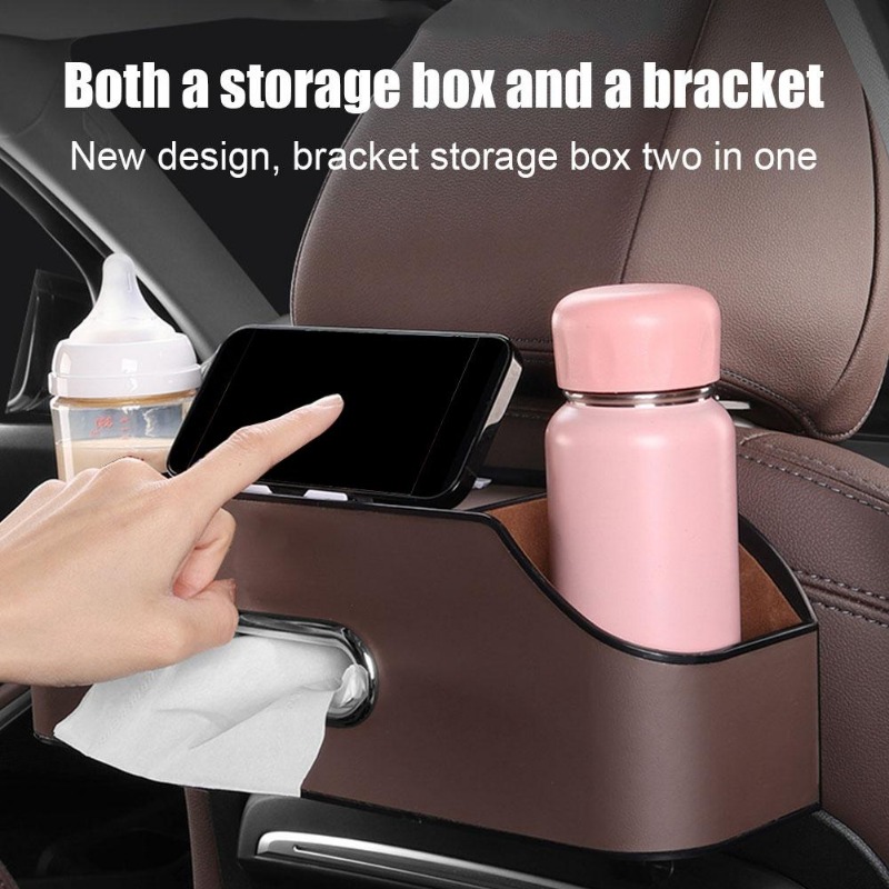 Car Back Seat Multifunctional Tissue Storage Box Leather Portability Auto Backseat Water Cup Holder Backseat Hang Hook Organizer