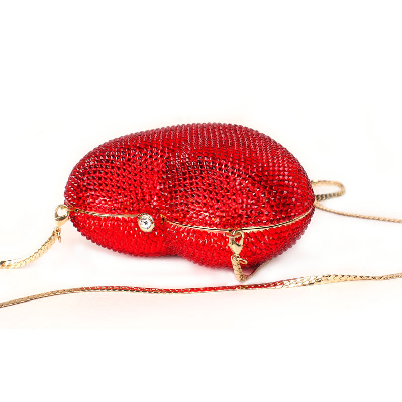 Red heart shape crystal clutch bag Rhinestone evening bag metal Ladies party purse Heart shaped diamond Ladies Wedding Bag 88167