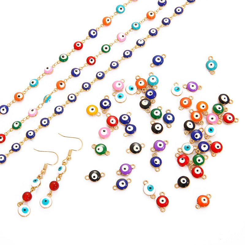 6/8mm 10pcs Cute Mini Enamel Evil Eye Beads Charm Connectors for DIY Bracelet Earring Pendant Making Jewelry Making Accessories
