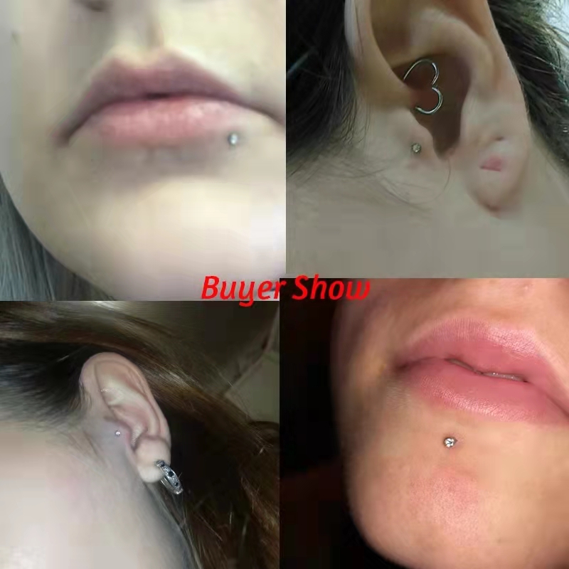 ASTM F136 Titanium Lip Piercing Earring Stud CZ 8-12mm Labret Piercing Lip Ring Cartilage Helix Lobe Piercing Body Jewelry 16G