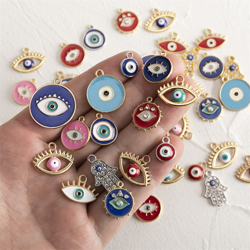 40pcs/lot Mixed Colorful Enamel Eye Charms Pendant DIY Necklace Bracelet For Jewelry Making Accessories