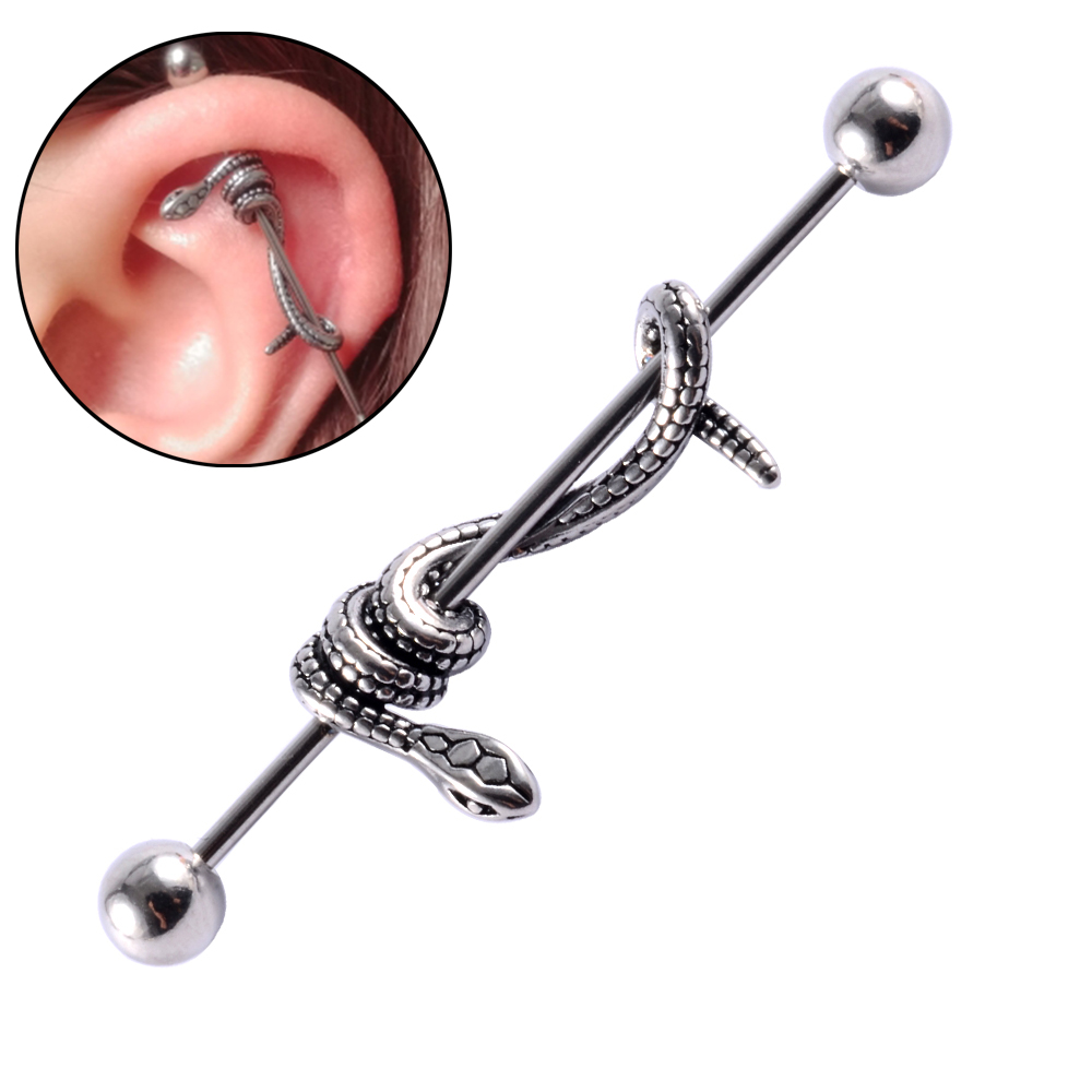 1PC Surgical Steel Industrial Barbell Ring Women Men Snake Straight Cartilage Earring Helix Unisex Ear Body Piercing Jewelry 14G
