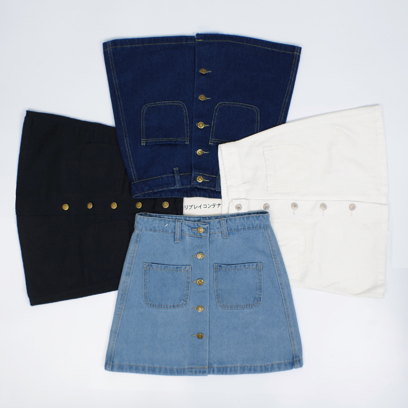 Summer Womens A-line Y2K Pencil Min Denim Skirt High Waist Jeans Harajuku Pockets Skirt Black White Bottom Clothes