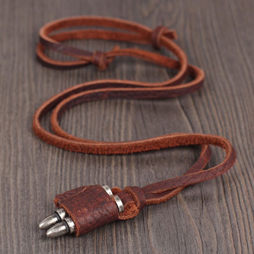 Punk Jewelry Men Necklaces & Pendants Maxi Necklace Vintage Bullet Pendant Leather Necklaces Colar Collares Chokers Necklace Men