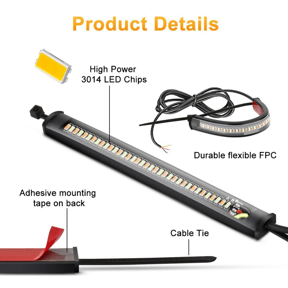 12V LED Motorcycle Turn Signal Light DRL Amber White Moto Flasher Ring Fork Strip Lamp For Moto Flexible Tail Brake Stop Light