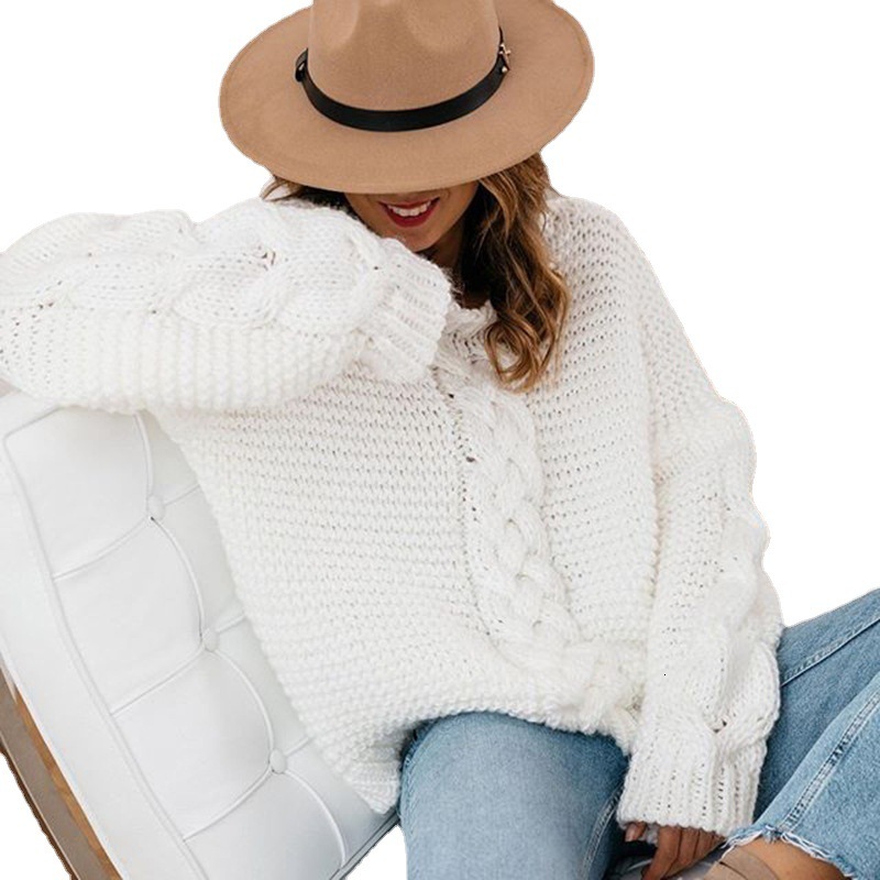 Pullovers Europe Winter Hot Style Pure Color v-neck Twist Loose Sweater Knit Sweaters Women Fashion F6.22#43