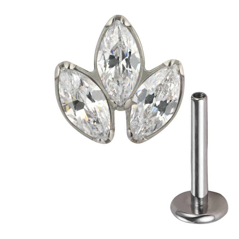 ASTM F136 Titanium Top Threaded Labret Studs Tragus Earrings Lip Tongue Stud Piercing Jewelry EAR PIERC Triangle zirconia Paved