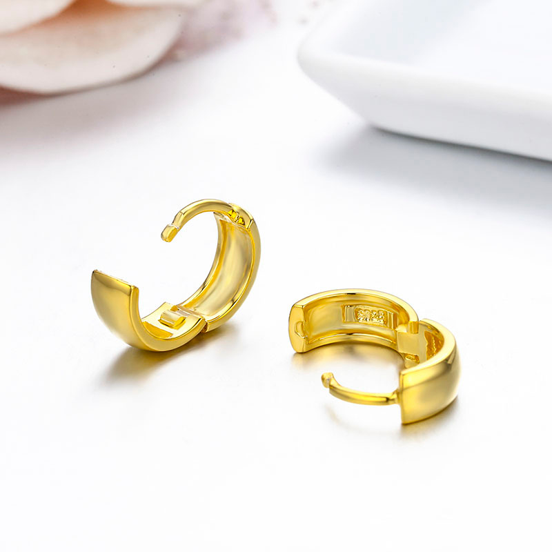 Cute 925 Sterling Sliver Wide Circle Loops Small Huggie Hoop Earrings For Women Girls Baby Kids Child Anti-Allergic Men Jewelry