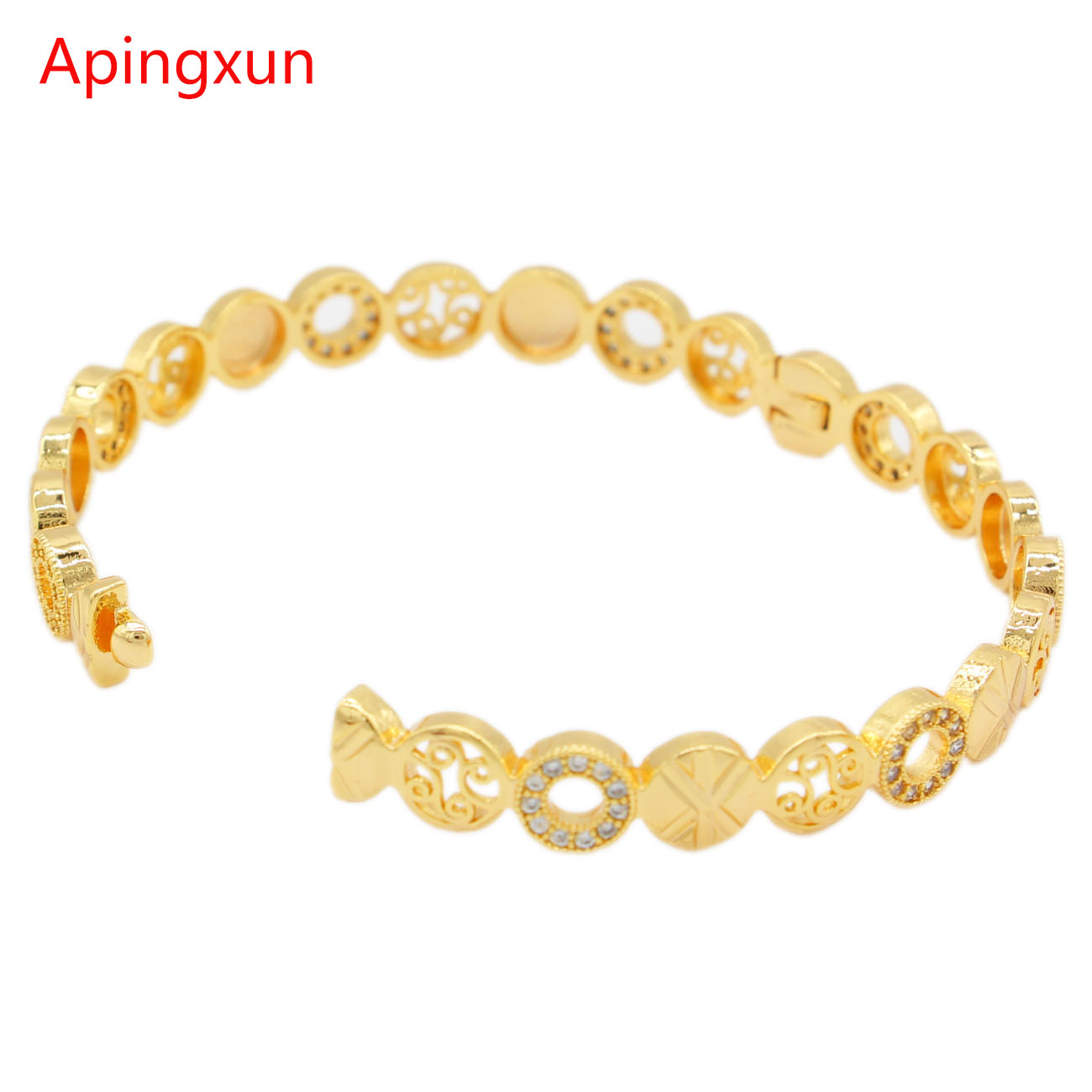 Apingxun Dubai Gold Color Bangle New Design For Women Bridal Wedding Jewelry African/Indian/Ethiopian Bracelet Party Gift 0203-4