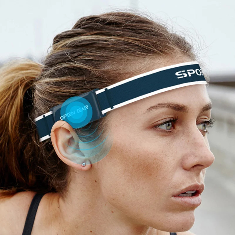 Bone Conduction Earphone Sweat Band Bluetooth Headphones Headband Headsets with Dual Microphones For Outdoor Sport Running 240624