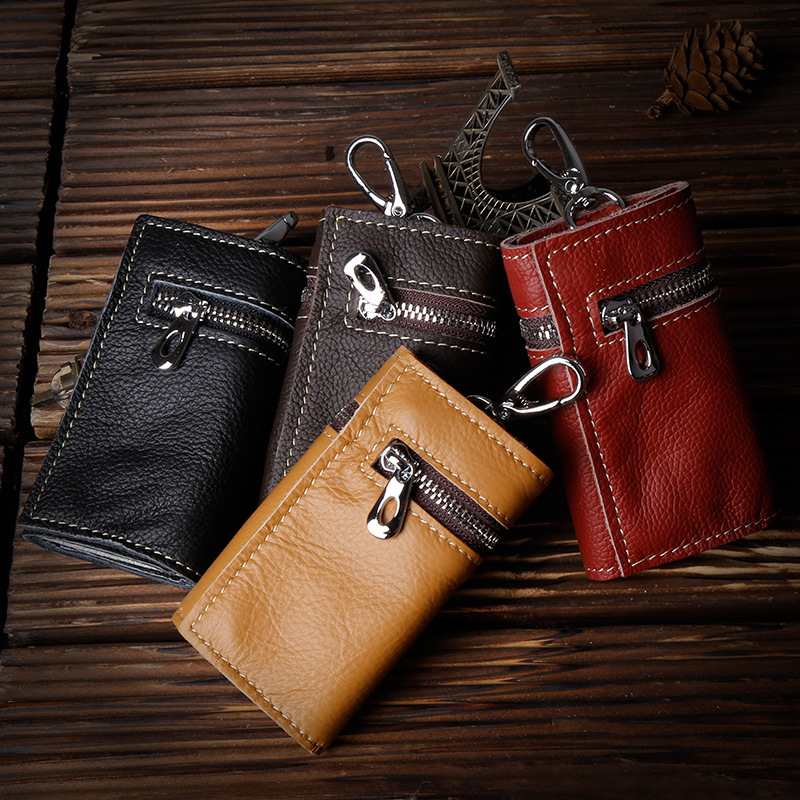 100% Genuine Leather Purse Zipper Key Wallets Women Key Holder Men Car Keys Bag Men's Key Case Casual Package Head Layer Cowhide
