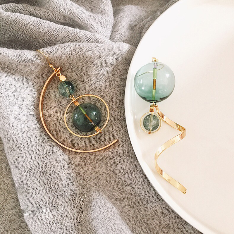 Fresh Green Bubble Dangle Earrings For Women 2020 Original Hand Blown Glass Ball Asymmetric Drop Korean Earings Femme